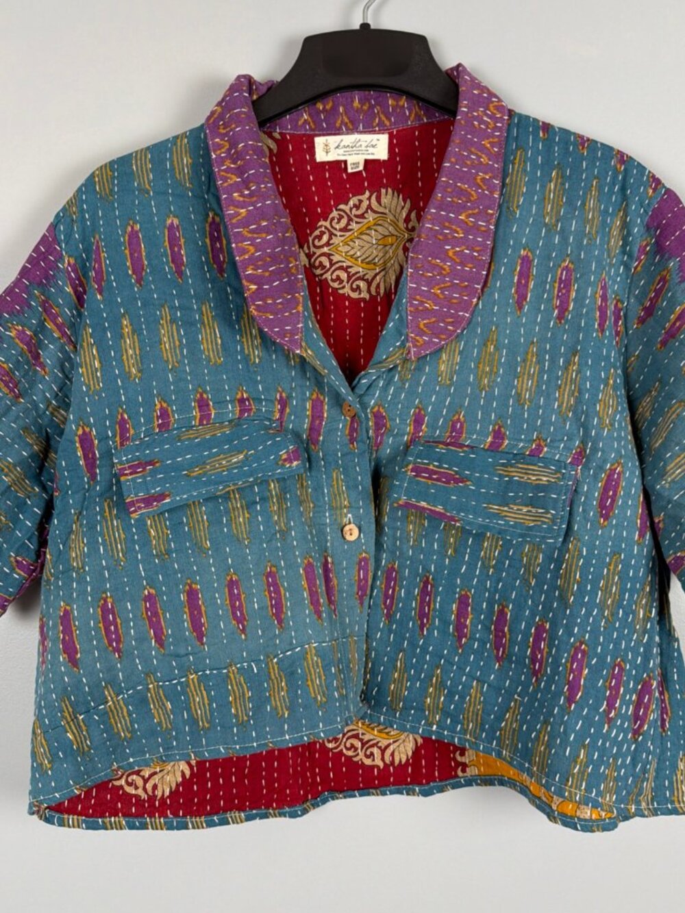 Kantha Bae Clarity Top Womens Free Size Reversible Upcycle Vintage Sari Cotton